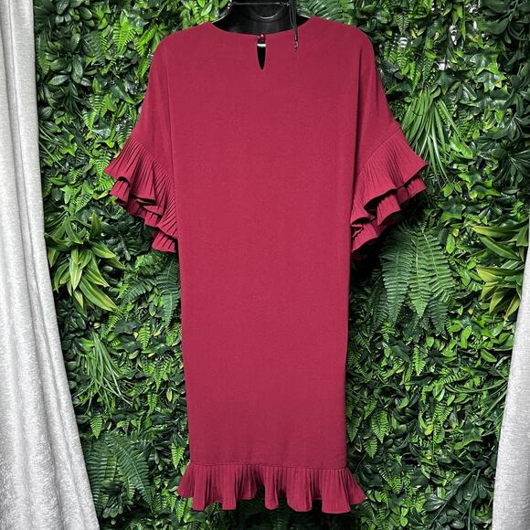 GARCIA Dress Women Medium Red Ruffle Pleated Round Neckline Shift Cocktail 2794 - Picture 9 of 10